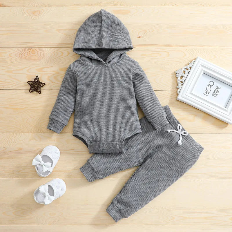 Unisex baby warm fall winter set, long-sleeve bodysuit & pants, cozy newborn outfit essentials