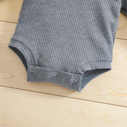 Full view of unisex baby warm fall winter clothing set, includes long-sleeve bodysuit and matching pants