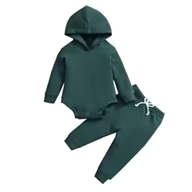 Unisex baby warm fall winter set, bodysuit and pants, laid flat, showcasing fabric and design