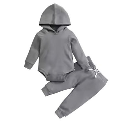 Entire unisex baby warm fall winter set, bodysuit & pants, grouped for a stylish baby gift