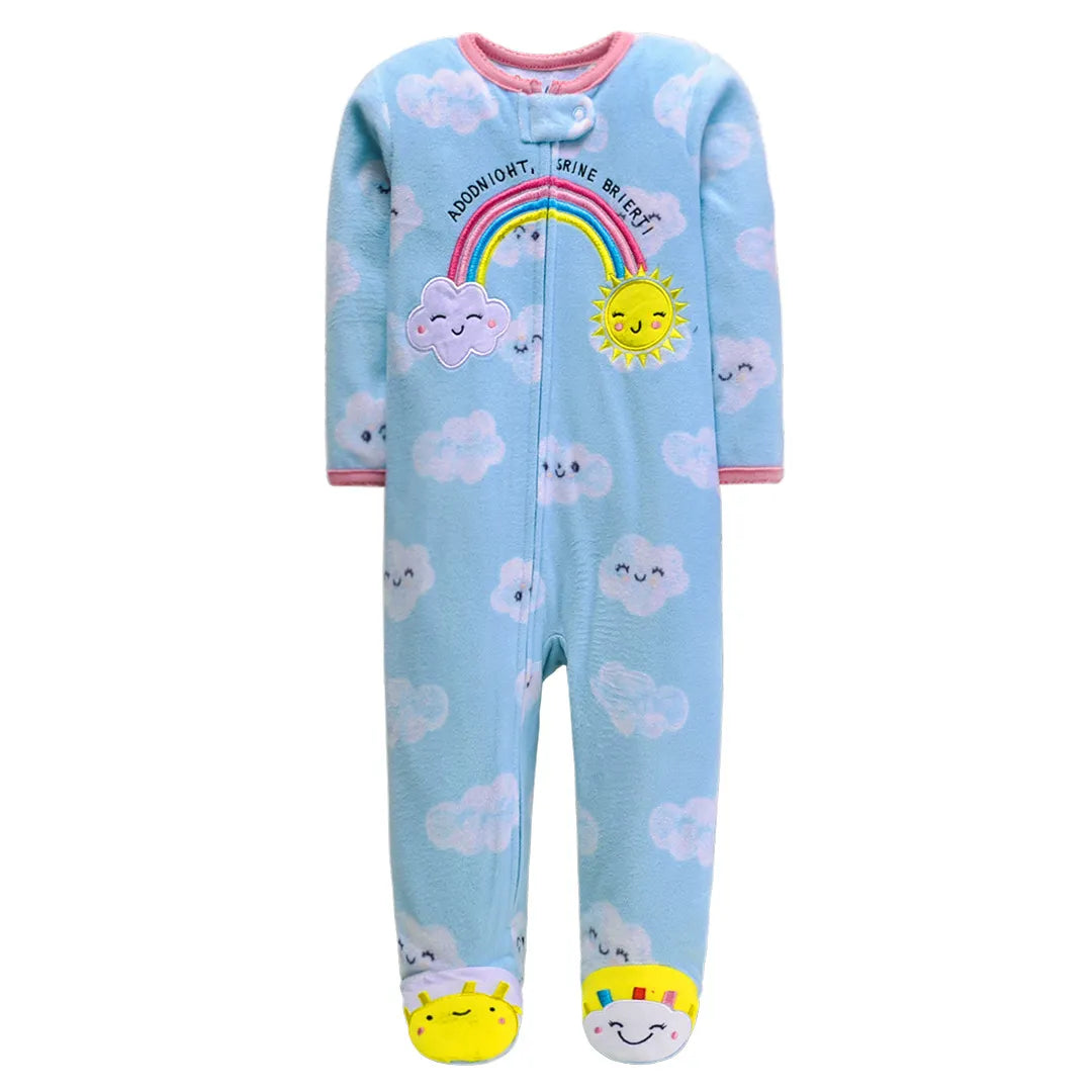Autumn baby clothes, warm fleece footed romper, gray, unisex design, with integrated footies for extra warmth.