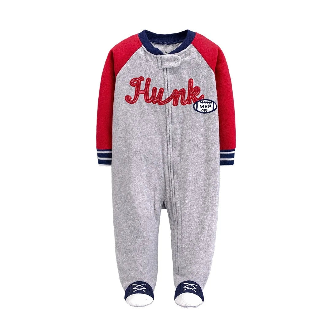 Adorable baby romper, yellow fleece footed sleeper, warm for autumn, full zip front for easy changing.