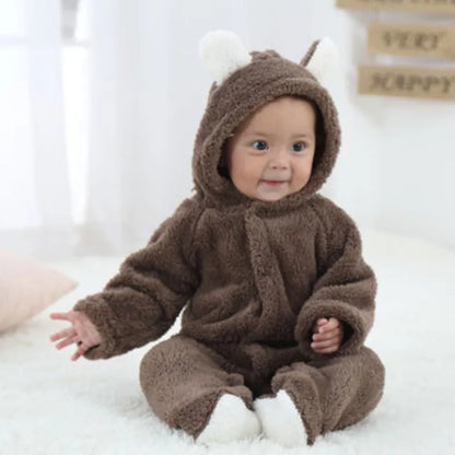 Unisex baby winter long sleeve hooded romper jumpsuit, cozy velvet for 0-12M newborns