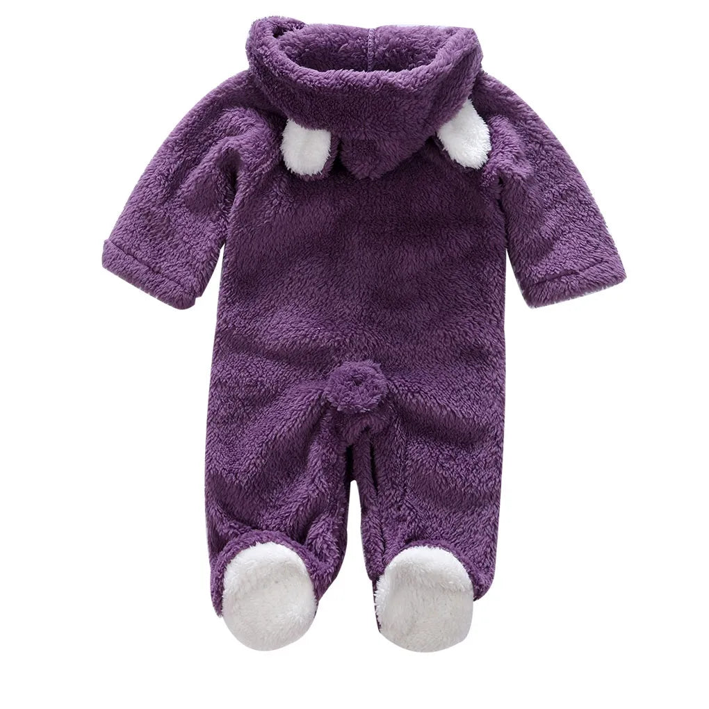 Soft hooded baby jumpsuit, unisex winter romper with long sleeves, infant gifting