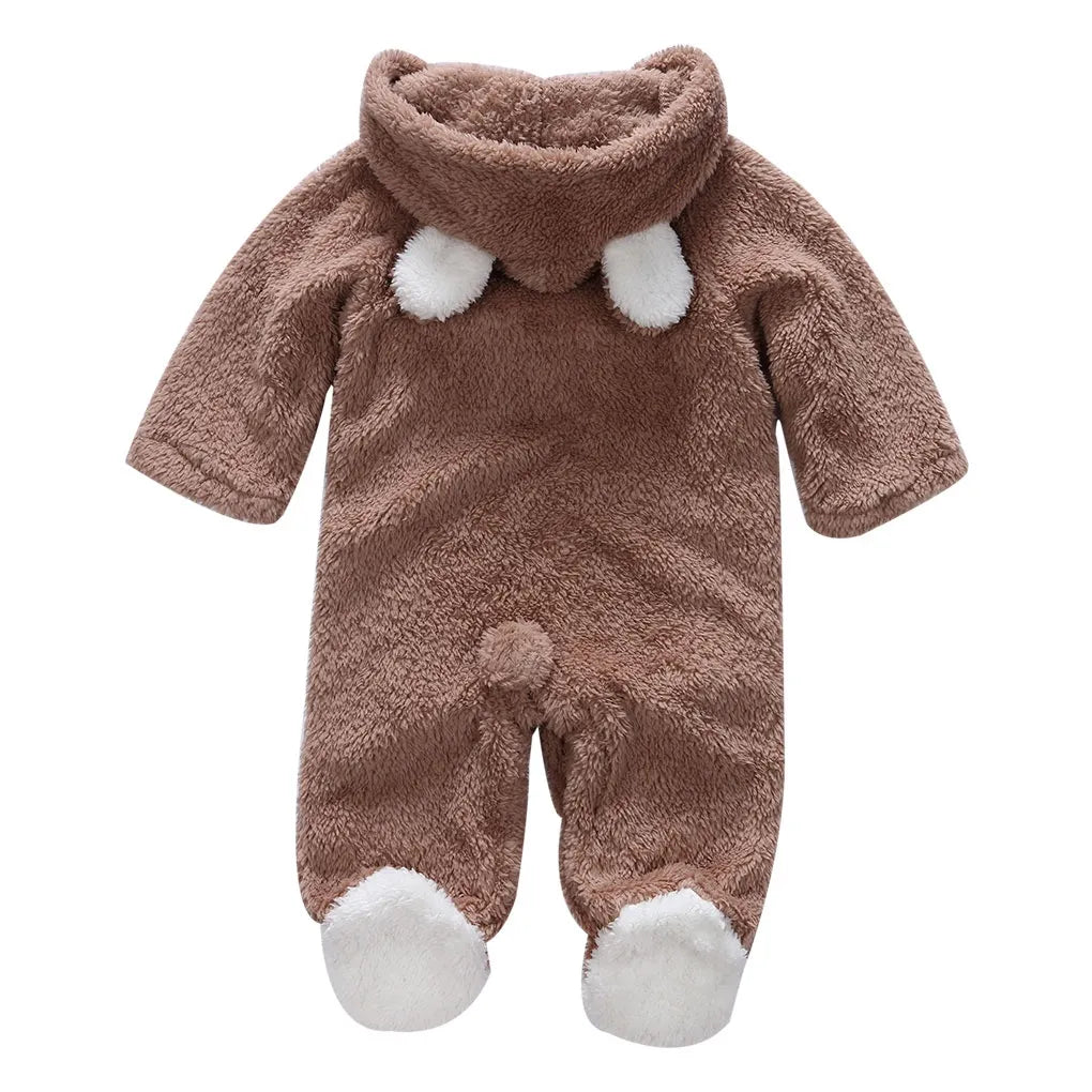 Newborn winter hooded romper, long sleeve velvet jumpsuit, unisex baby clothing