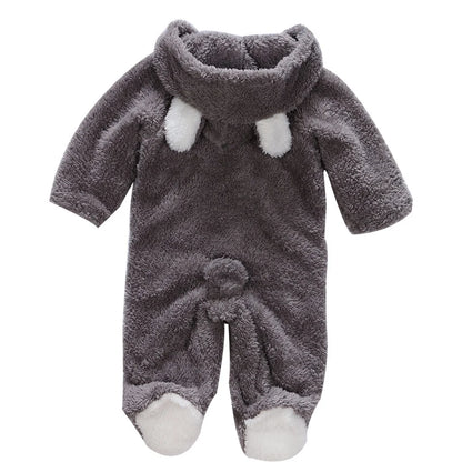 Baby boy or girl long sleeve hooded romper jumpsuit, warm winter infant wear