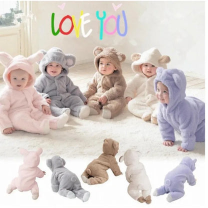 Soft infant hooded jumpsuit, unisex baby winter outfit, warm long sleeve romper
