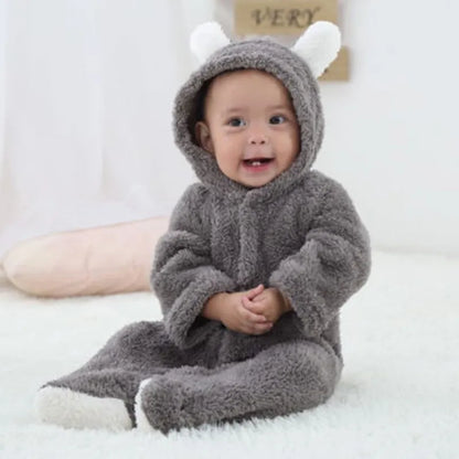 Newborn long sleeve hooded romper, velvet unisex jumpsuit, warm and stylish