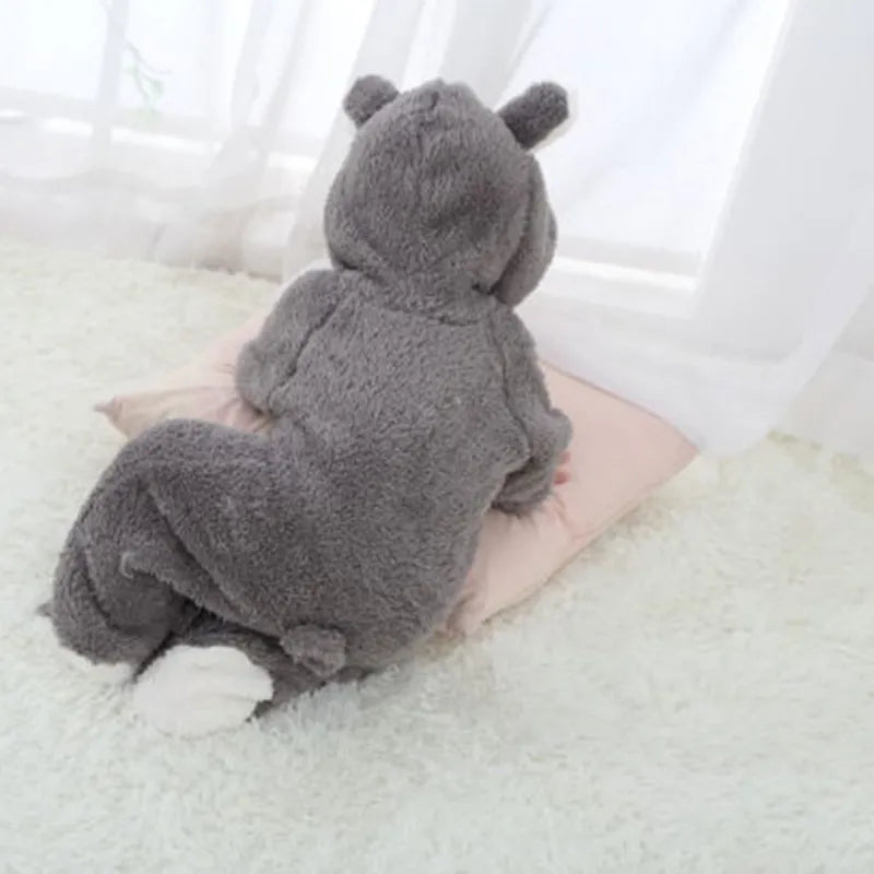 Infant winter outfit: long sleeve hooded romper jumpsuit, unisex cozy baby clothing