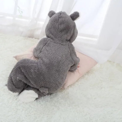 Infant winter outfit: long sleeve hooded romper jumpsuit, unisex cozy baby clothing