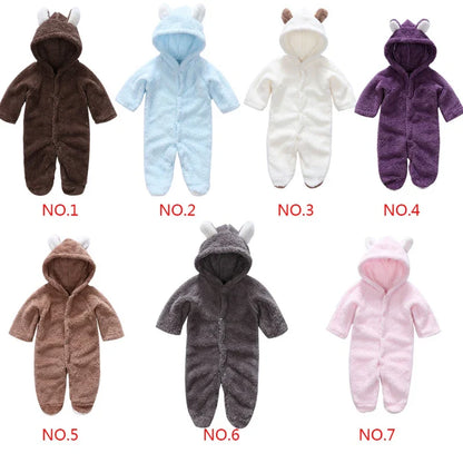 Newborn cozy hooded romper, velvet winter long sleeve jumpsuit for baby boys & girls 0-12M