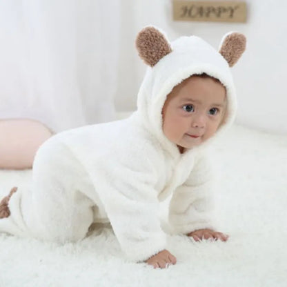 Cozy baby jumpsuit, unisex hooded design, long sleeve for winter, infant clothing
