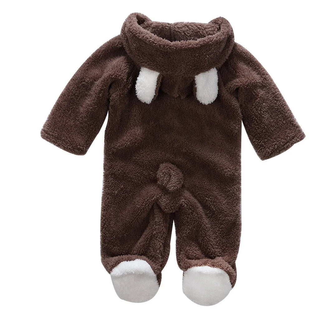 Warm baby hooded romper, long sleeve jumpsuit for winter, unisex newborn wear 0-12M