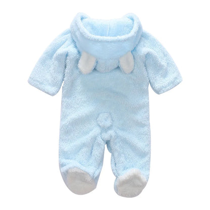 Unisex infant velvet romper, long sleeve hooded jumpsuit perfect for cold weather