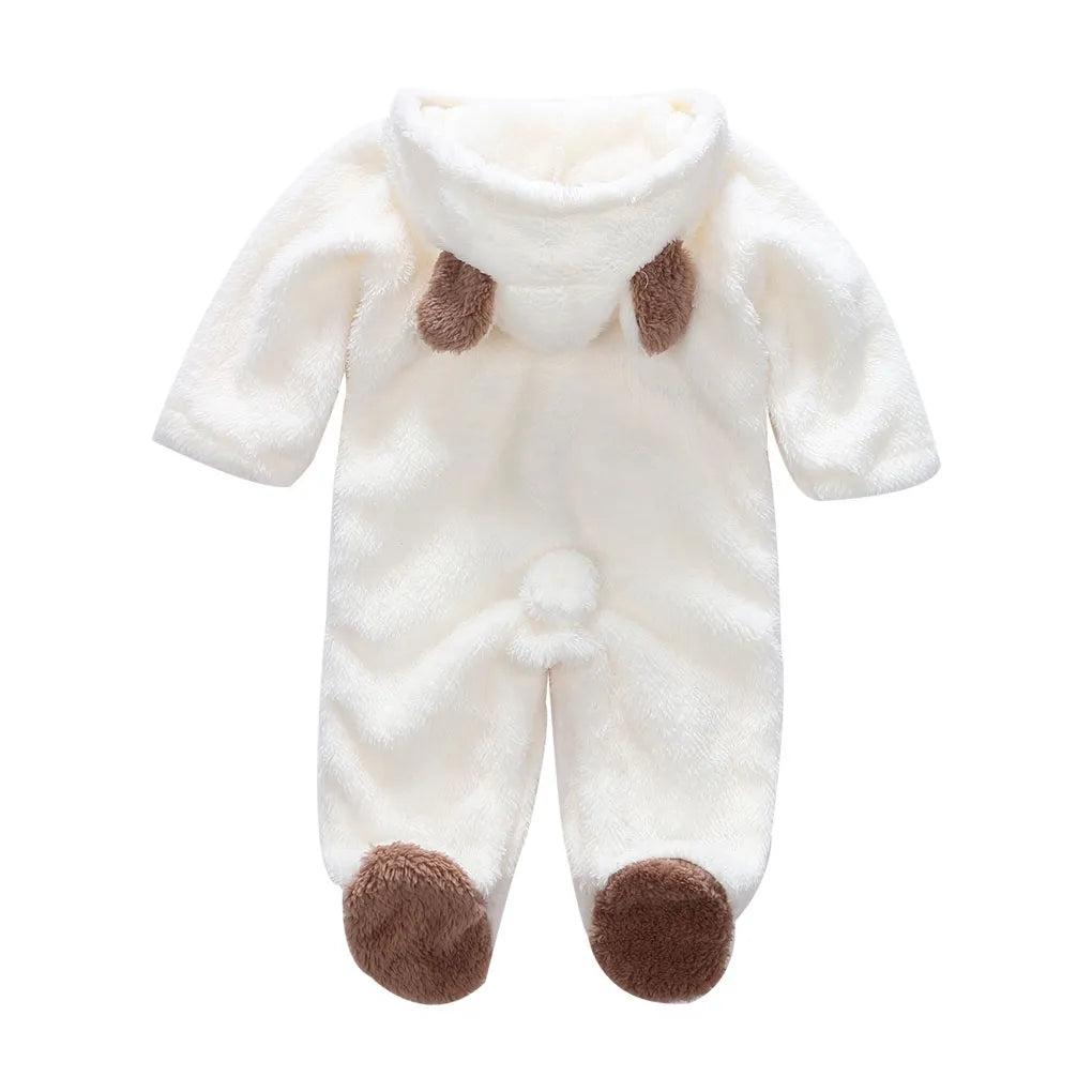 Baby long sleeve hooded romper jumpsuit, cozy winter outfit for newborns 0-12M