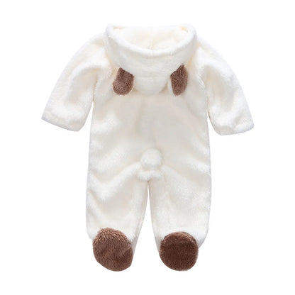 Baby long sleeve hooded romper jumpsuit, cozy winter outfit for newborns 0-12M