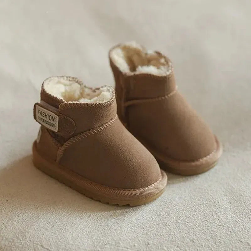 Unisex baby winter footwear, brown snow boots, with sturdy anti-slip sole for outdoor adventures