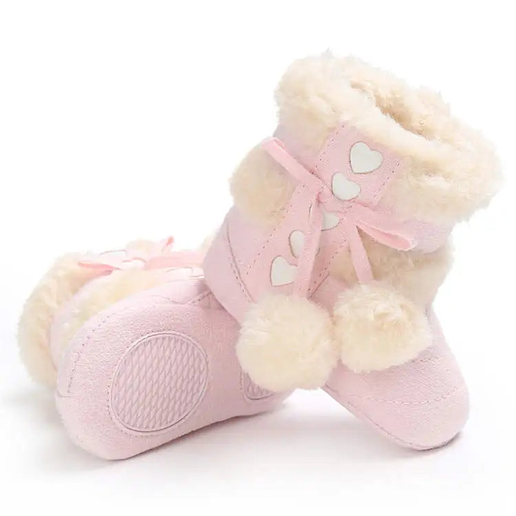 Baby snow boots with fluff balls, unisex design, super warm toddler footwear