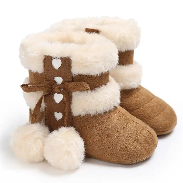 Baby snow boots, soft and warm with decorative fluff balls, unisex style