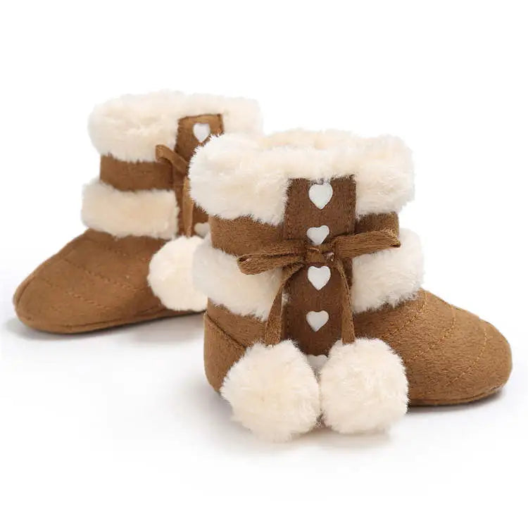 Unisex baby winter shoes, fluffy snow boots with hook-loop for easy wear