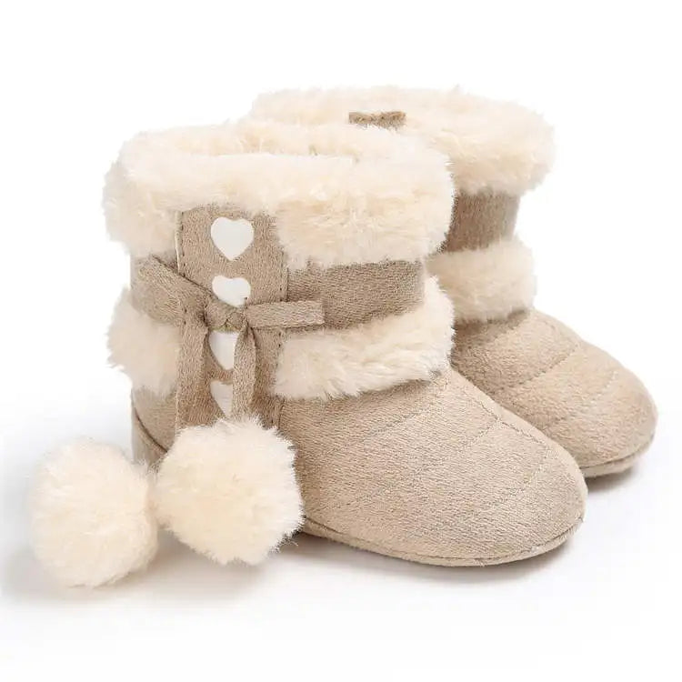 Baby winter snow boots, fluffy and warm, secure hook-loop, unisex design