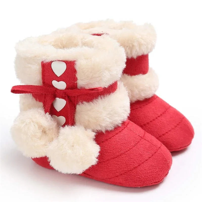 Warm baby snow boots, soft sole winter shoes for infants, secure hook-loop fit