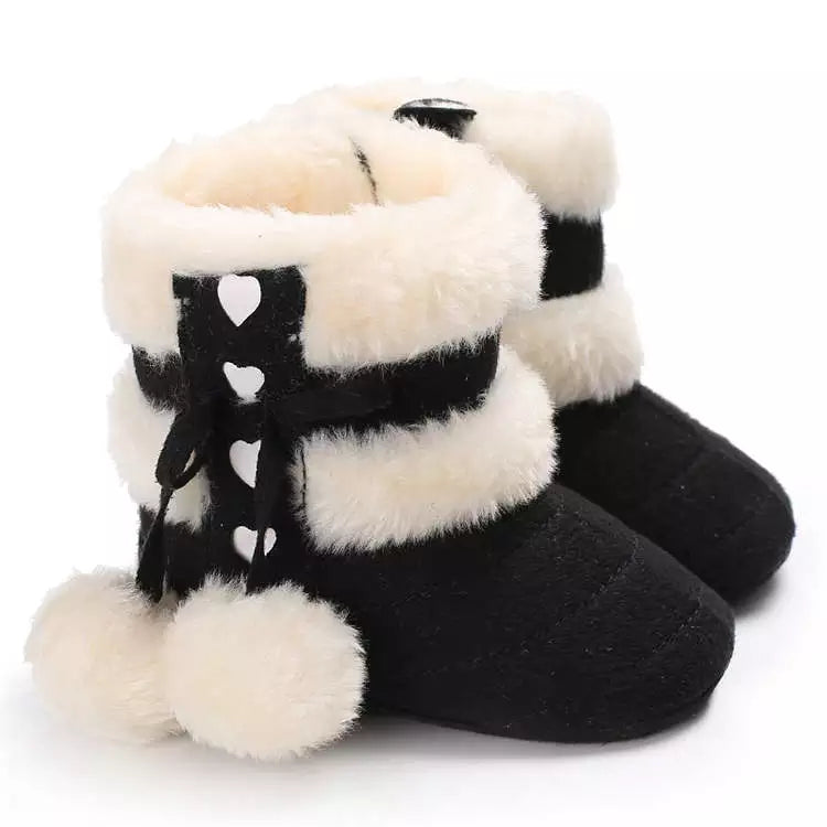 Baby winter snow boots, extra warm with fluffy detail, ideal infant footwear