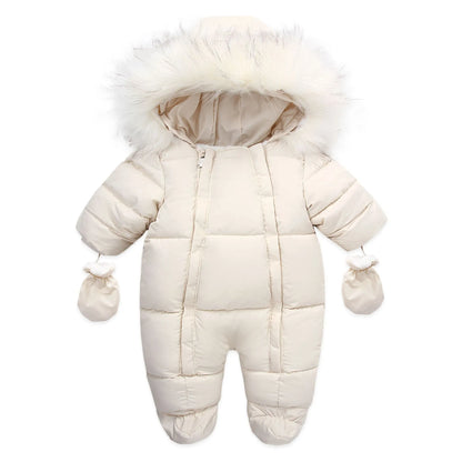 Unisex baby winter warm fleece hooded romper jumpsuit, cozy infant outerwear