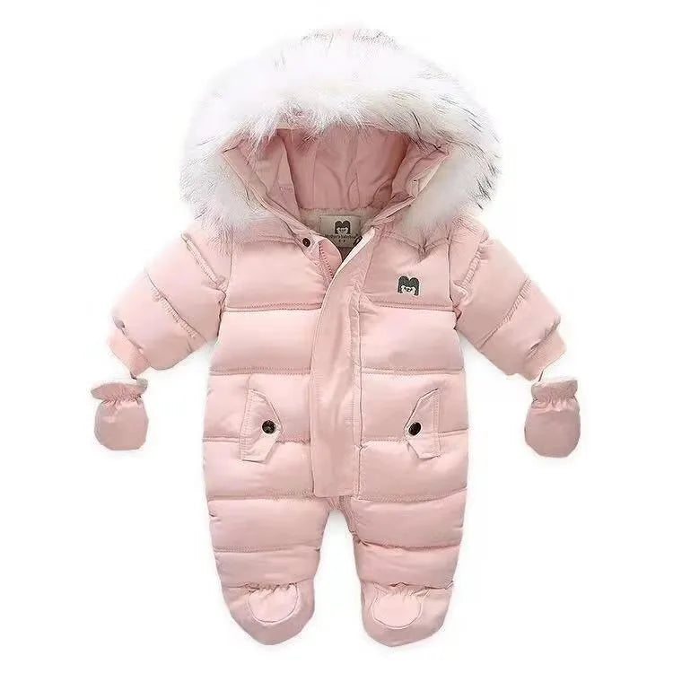 Soft infant hooded jumpsuit, unisex warm fleece romper for cold weather protection