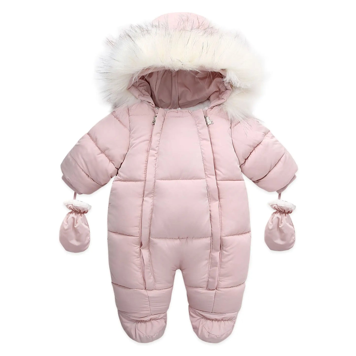 Winter essential: unisex baby warm fleece hooded romper, easy to wear