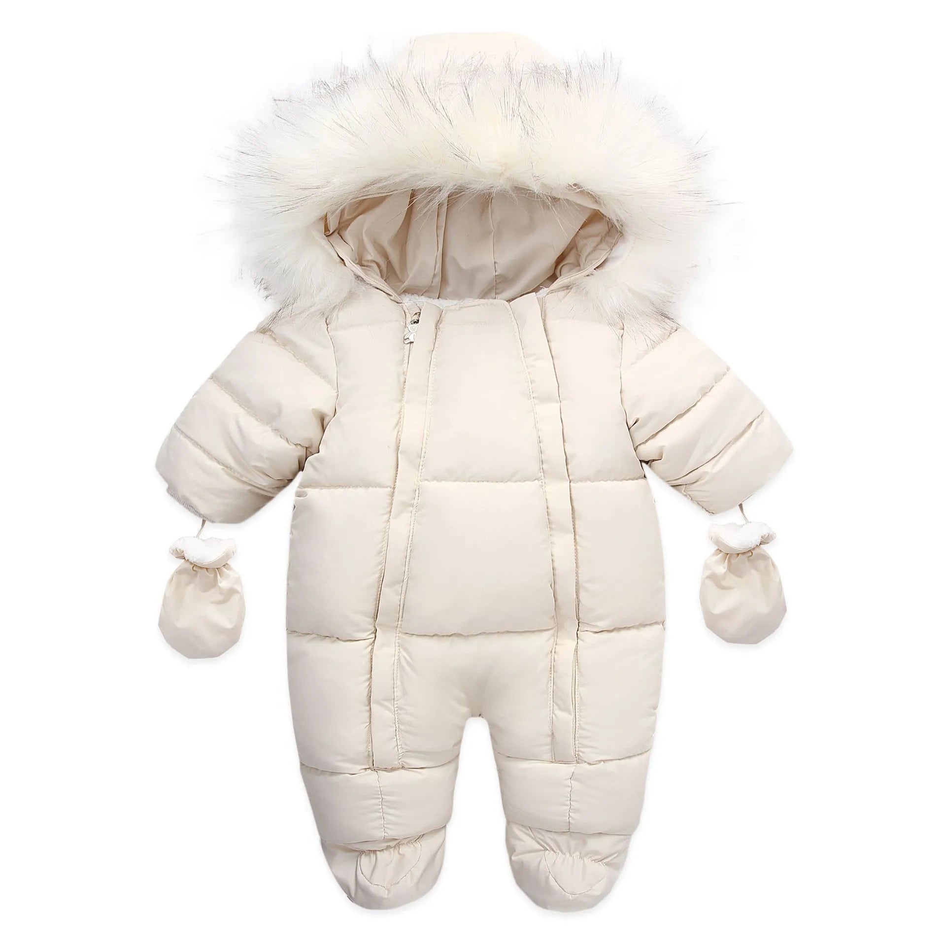 Unisex baby cotton romper with hood, cozy fleece for winter warmth