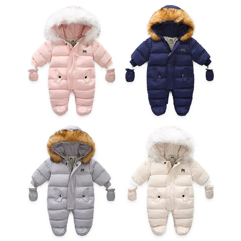 Cozy and warm unisex baby fleece hooded romper, suitable for infants