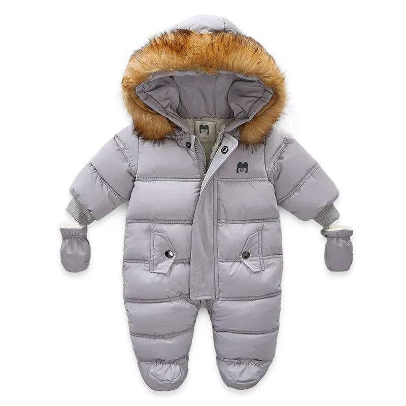 Unisex cotton fleece hooded romper, perfect baby winter pajamas