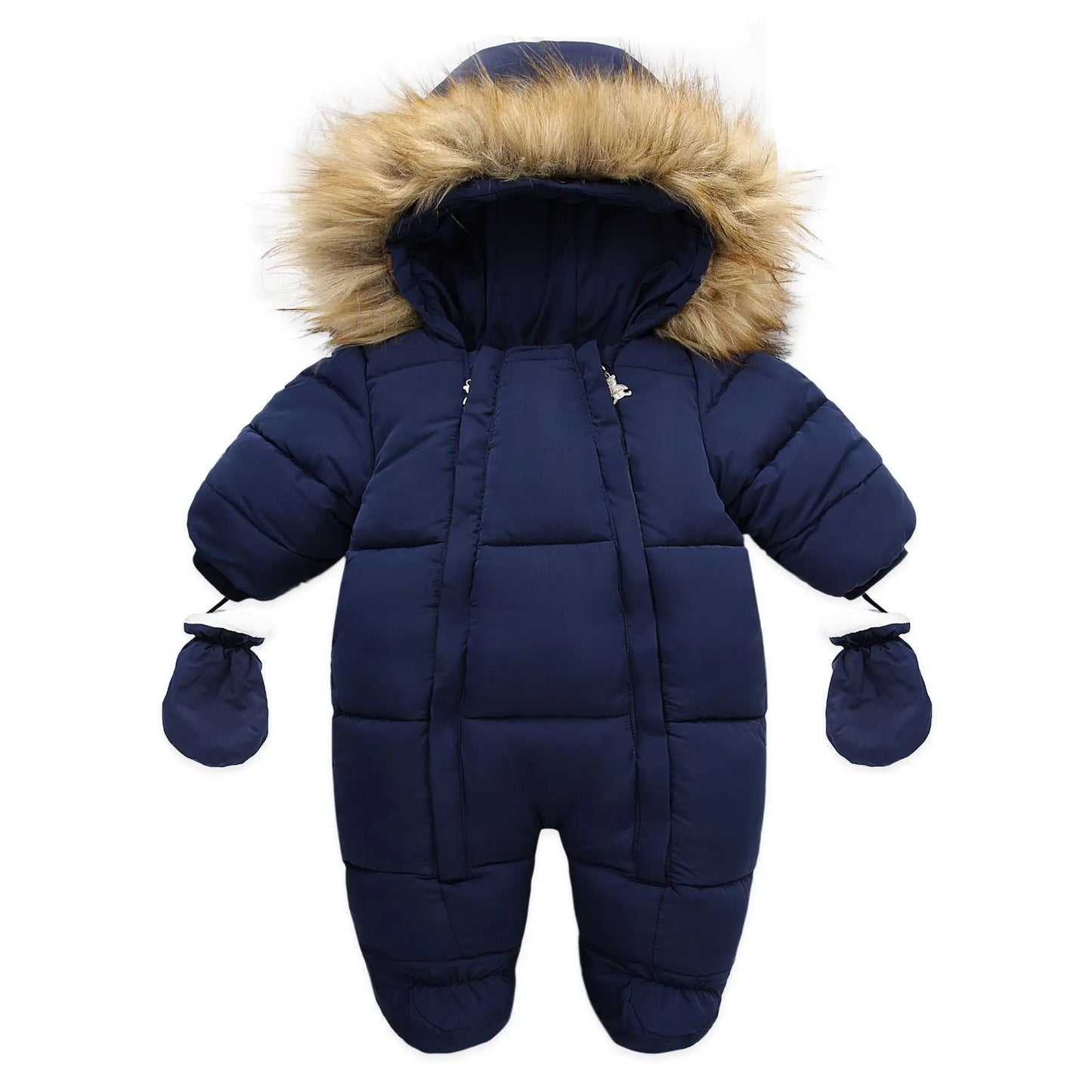 Warm hooded baby jumpsuit for winter, comfortable infant fleece outerwear