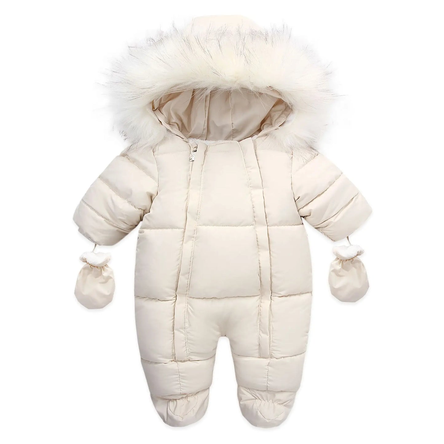 Cozy unisex baby hooded fleece romper, easy dressing for cold conditions