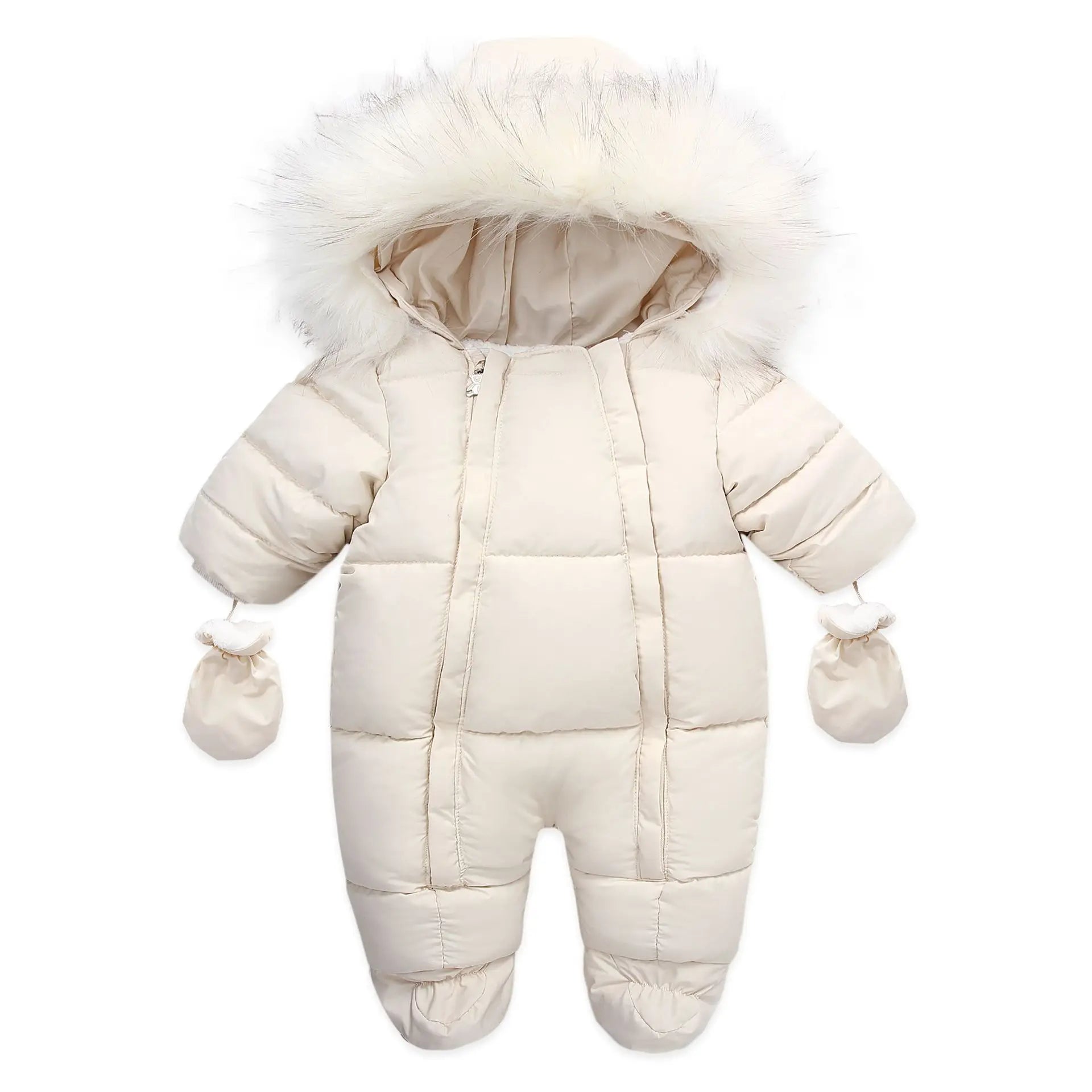 Cozy unisex baby hooded fleece romper, easy dressing for cold conditions
