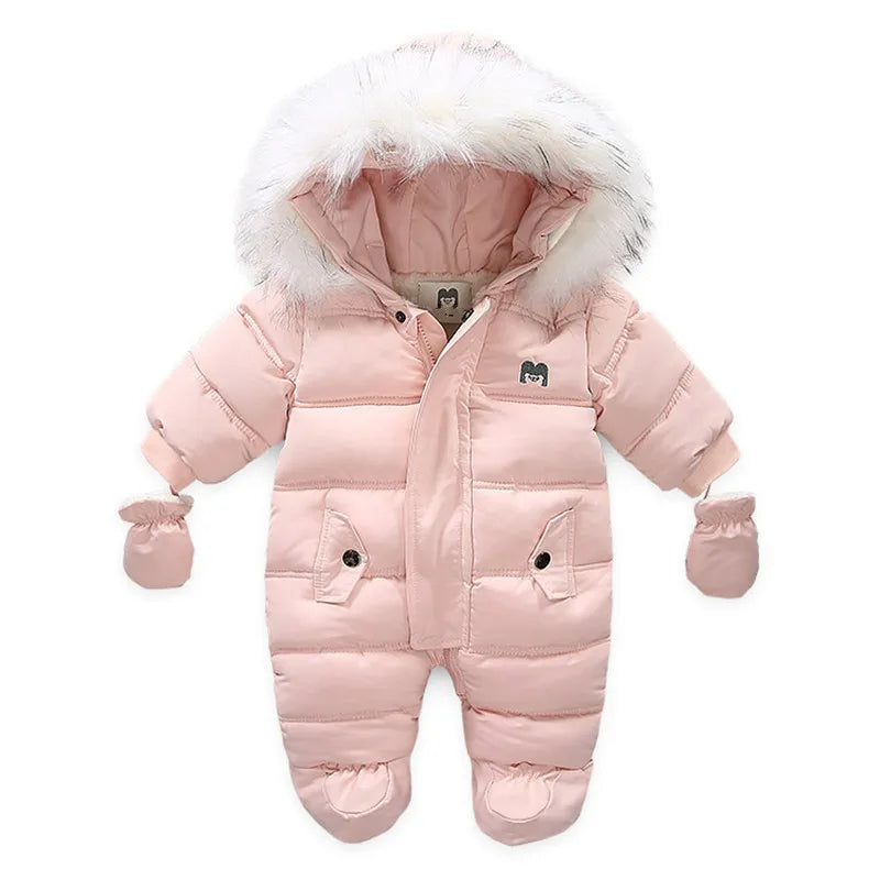 Unisex baby winter pajamas, fleece hooded romper in soft cotton fabric