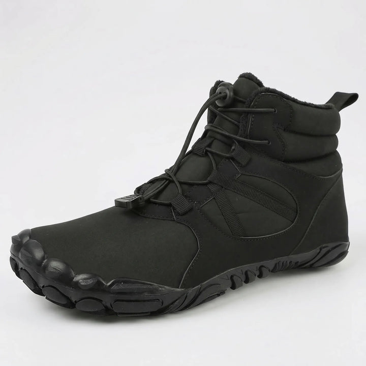 Warm & flexible unisex barefoot winter boots, water-repellent with a wide toe box for comfort.