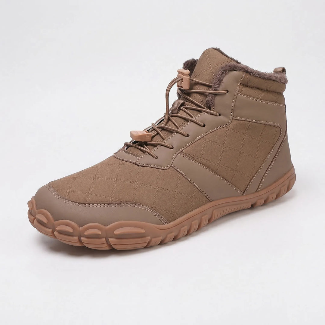 Unisex warm winter boots, ankle height, featuring a flexible sole and wide toe box.