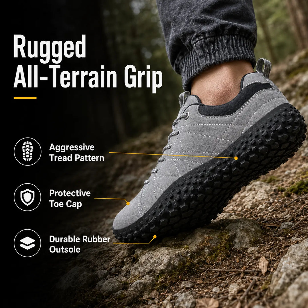 Orthopedic zero drop hiking trainers, designed for natural movement and comfort on any trail.