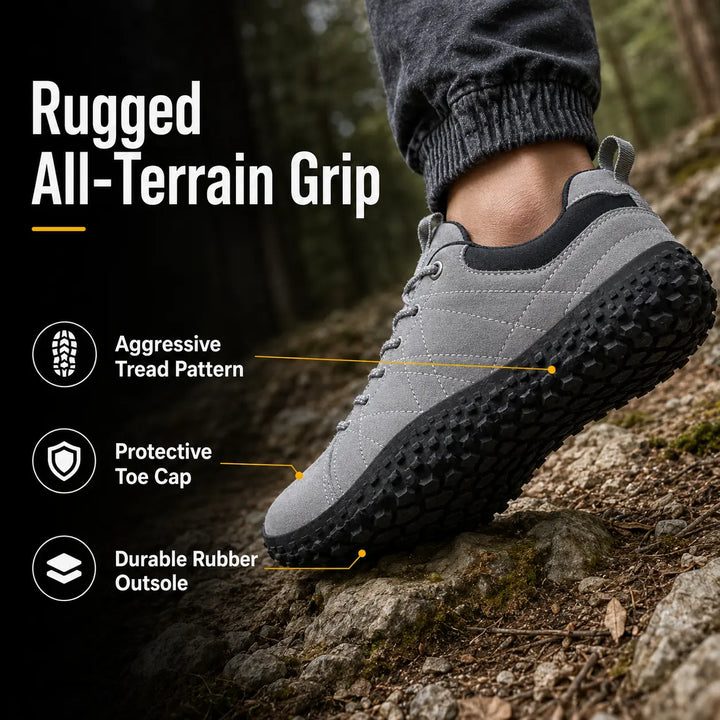 Orthopedic zero drop hiking trainers, designed for natural movement and comfort on any trail.