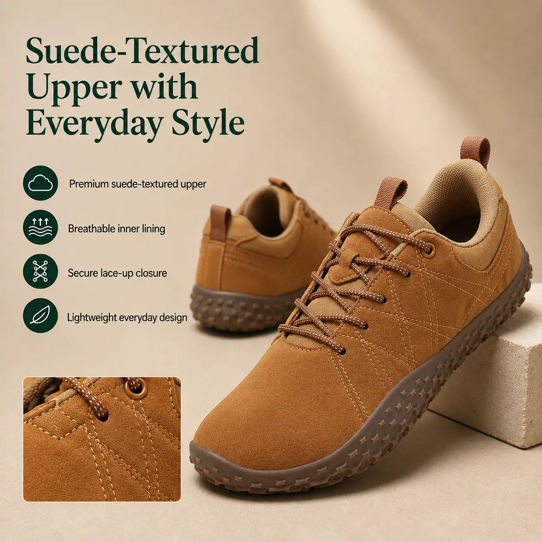 Wide toe, minimalist trainers, unisex, for flexible barefoot hiking and outdoor walking.
