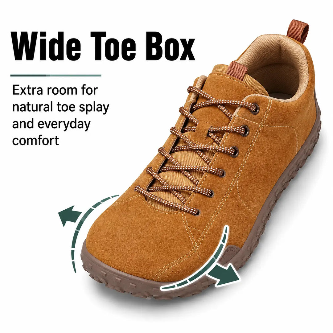 Unisex trail walking trainers with wide toe box, ideal for comfort and natural foot movement.