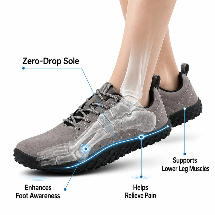 Barefoot minimalist trainers for hiking, designed with orthopedic support and zero drop.