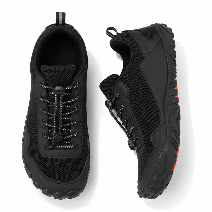Flexible unisex hiking trainers, wide toe box, breathable mesh upper, perfect for outdoor comfort & trails.