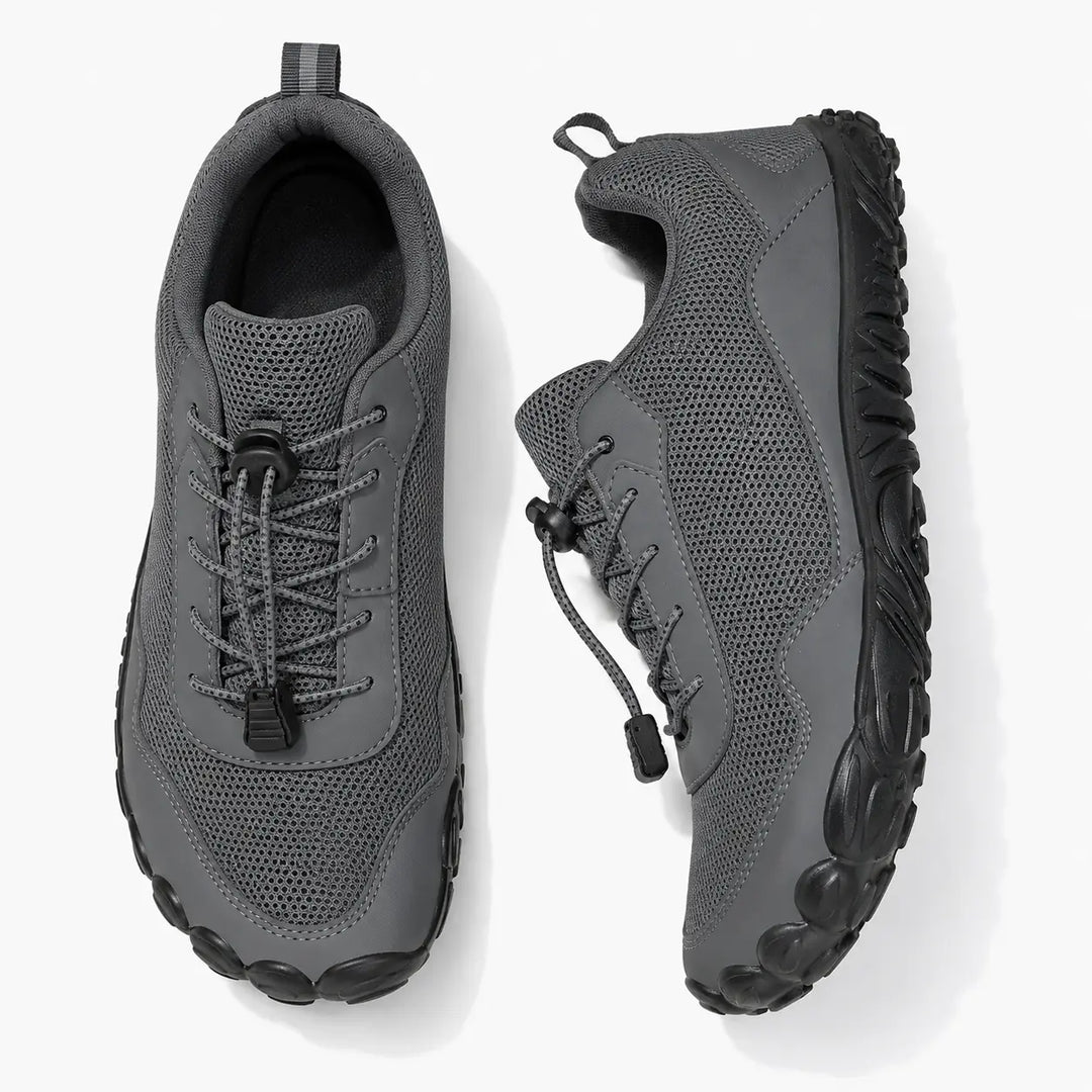 Barefoot outdoor trainers, wide toe box, durable, natural comfort for walking & trail exploration.