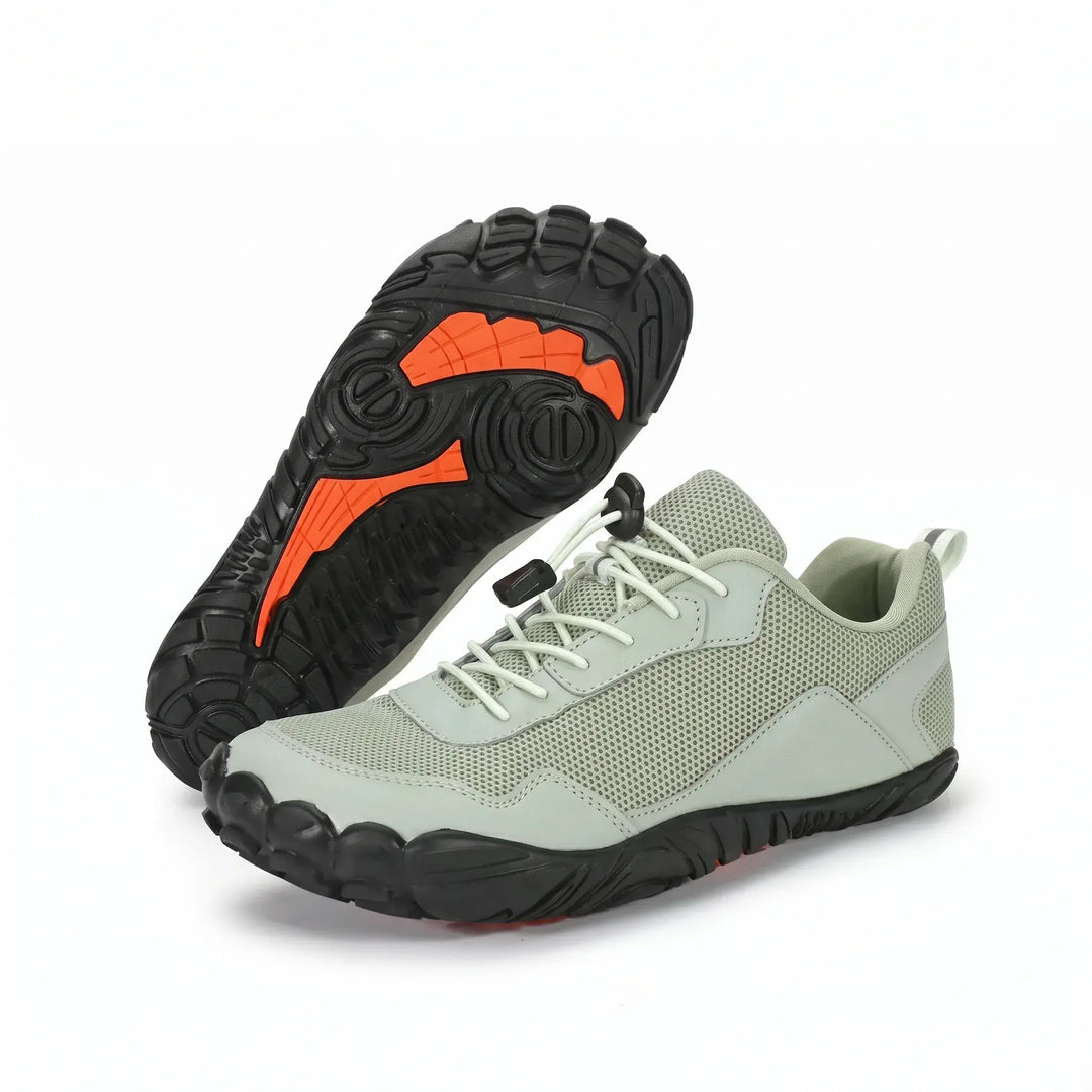 Unisex flexible barefoot trainers, wide toe box, perfect for hiking, walking, and natural foot comfort outdoors.