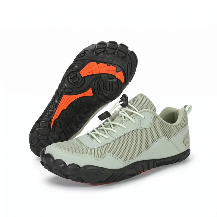 Unisex flexible barefoot trainers, wide toe box, perfect for hiking, walking, and natural foot comfort outdoors.