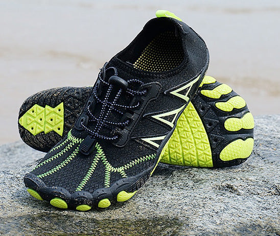 Multi-sport unisex barefoot water shoes, designed for swimming, surfing, and beach activities.