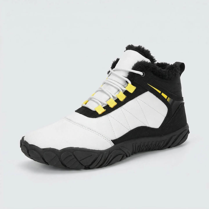 Comfortable wide toe box barefoot snow boots, ideal for winter trekking & outdoor hiking adventures.